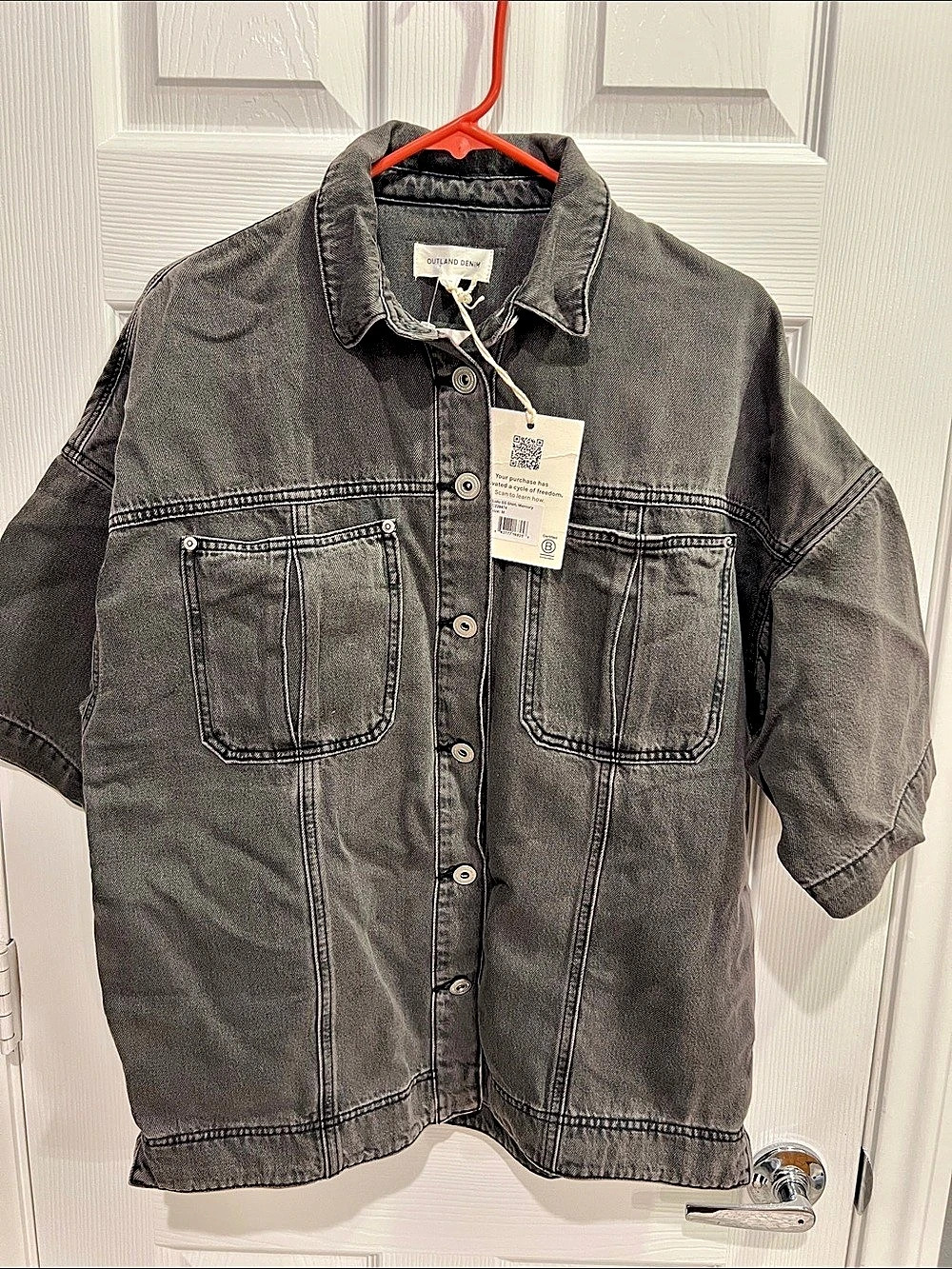Outland Denim Lulu SS Shirt, Mercury Gray Denim Short Sleeve Shirt Size Medium